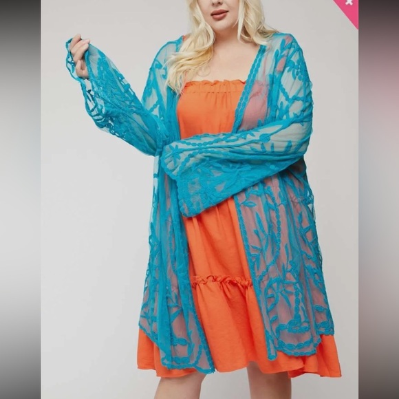 30. Women's Sheer Teal Kimono - Picture 2 of 4